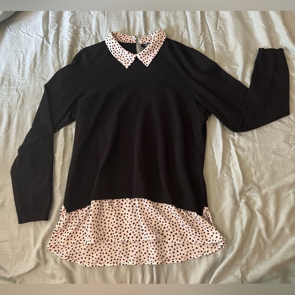 Adrianna Papell Black and Pink Polka Dot Sweater